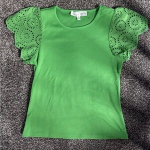 Chelsea & Theodore Kids Green Eyelet Sleeve Tee